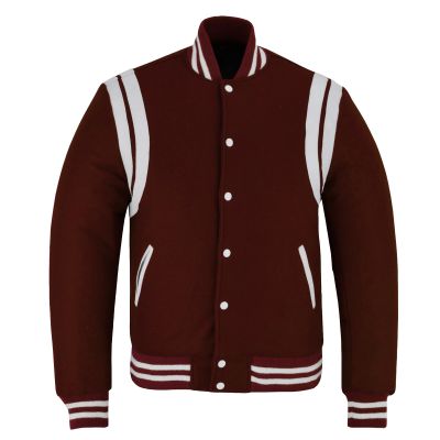 Double Stripe Varsity Jacket Maroon- White